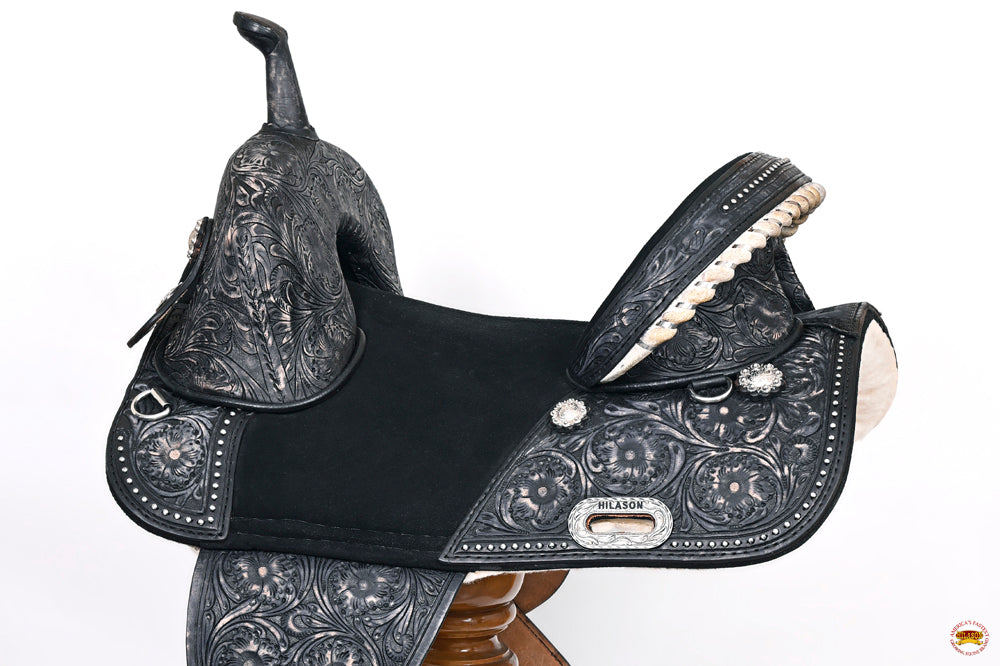 HILASON Western Horse Treeless Trail Barrel Saddle American Leather Black Rough Out w/ Tack Set