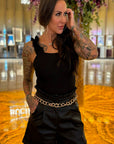 Black Ruffle High Waist Shorts