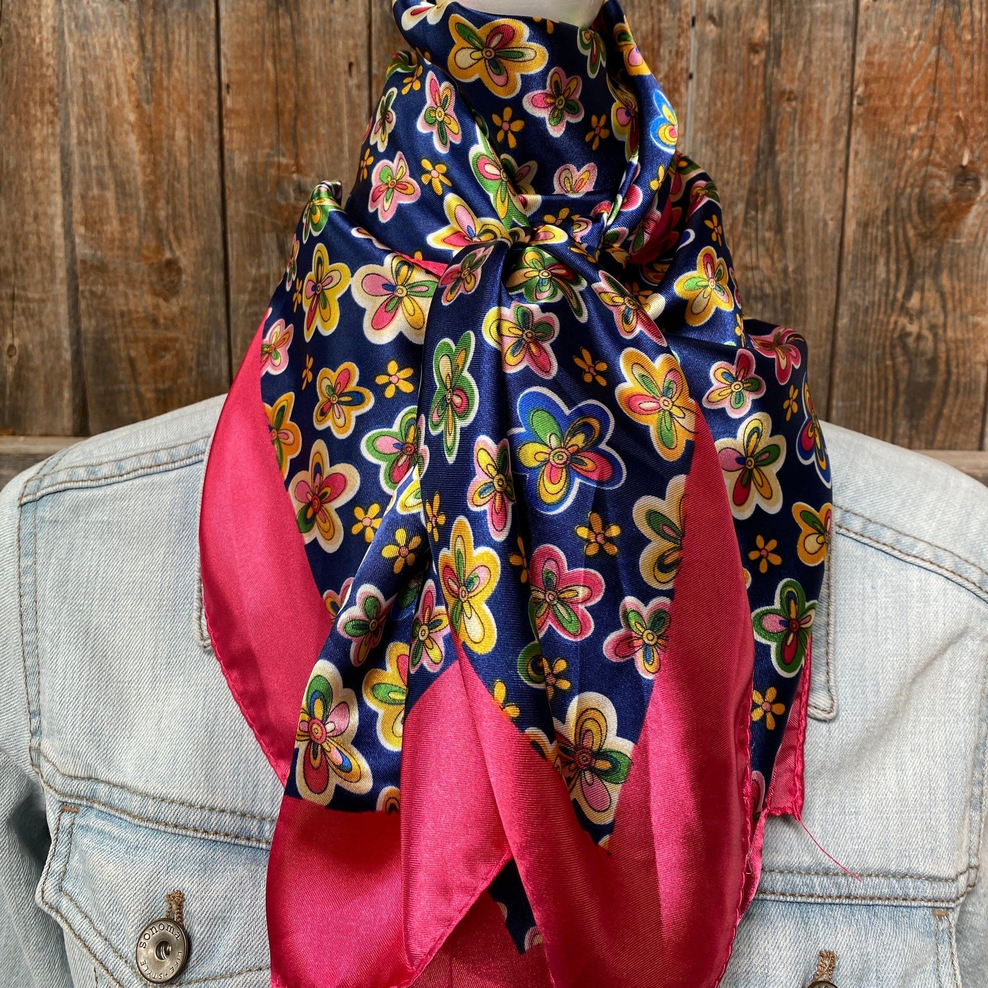 35X35"  Pink Flowers Wild Rag / Scarf WR3109