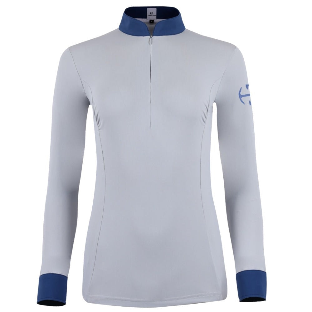 Roxana - French Gray &amp; Cadet Blue Long Sleeve Riding Shirt
