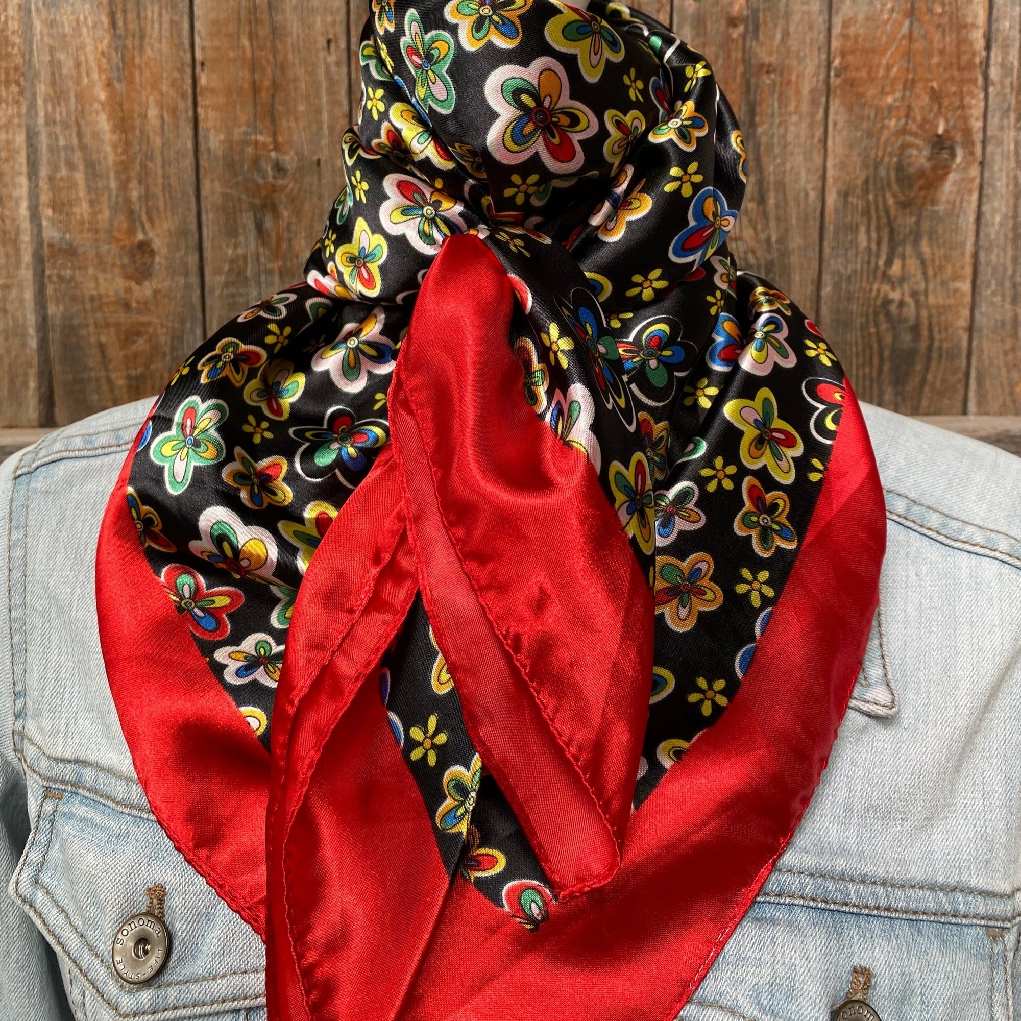 35X35"  Red Flowers Wild Rag / Scarf WR3107