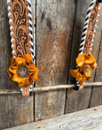 Whip Stitch One Ear Headstall / Bridle - Yellow Roses & European Conchos 