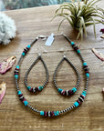 Sterling Silver Pearls choker with real turquoise and purple spiny oyster