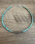 Sterling Silver Pearls and Variscite turquoise Choker - 14 inches