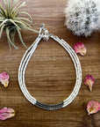 3 mm Sterling Silver Pearls choker on white 3mm magnesite