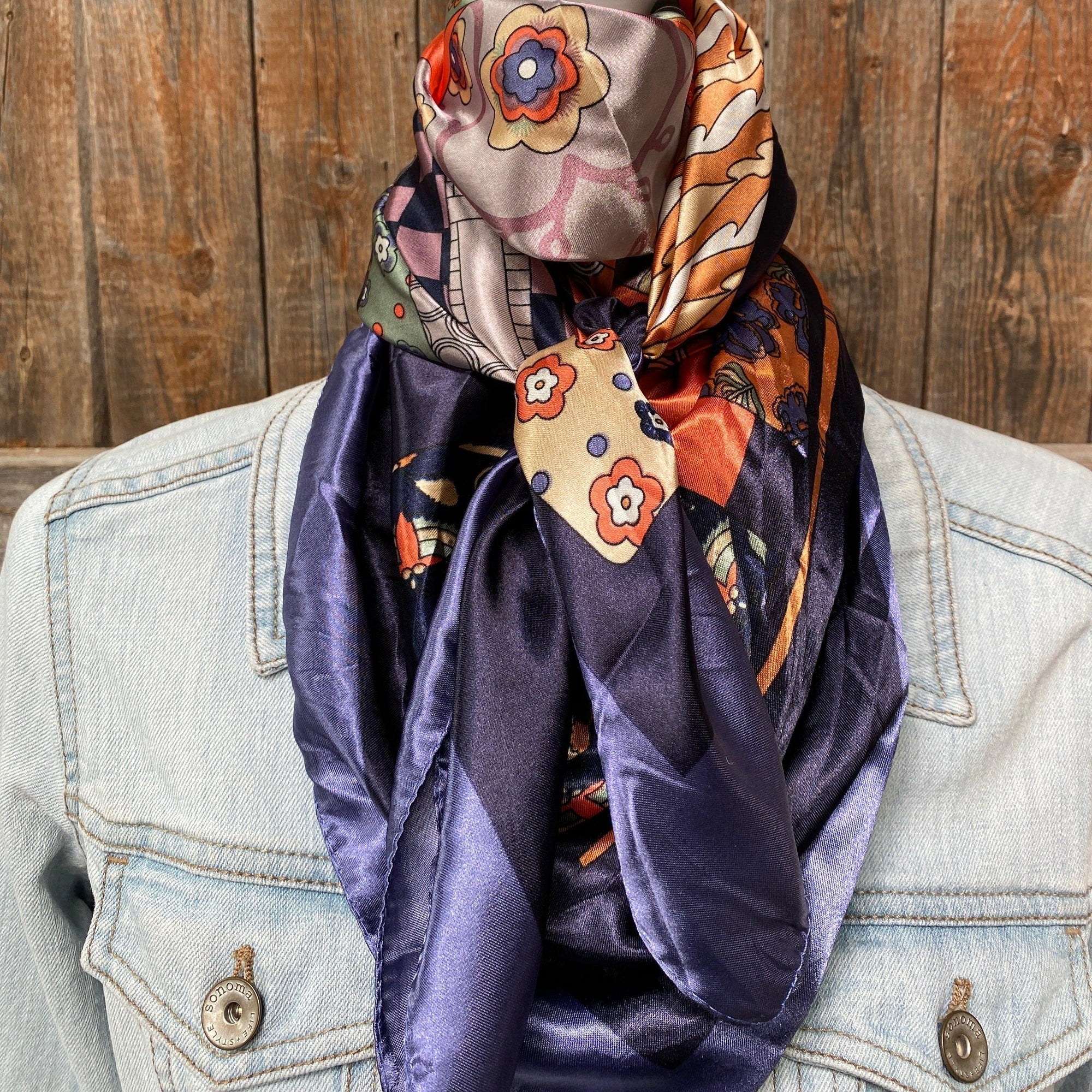 35X35"  Blue &amp; Orange Wild Rag / Scarf WR3161