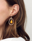Inline Orange Jade Drop Golden Earrings