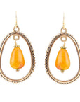 Inline Orange Jade Drop Golden Earrings