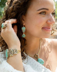 Jacquard Blue Turquoise Solid Golden Cuff Bracelet