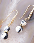 Agate Black and White Neutrals Golden Drop Earrings
