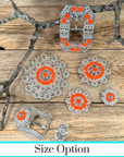 Bright Silver Neon Orange - AB Crystal Conchos - Sizes from 1"- 3" and Buckles