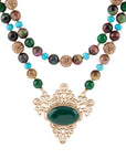 Jeweled Tyger's Eye and Green Onyx Golden Pendant Necklaces