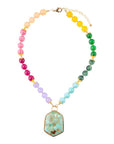 Kaleidoscope Multistone Blue Turquoise Pendant Golden Necklace