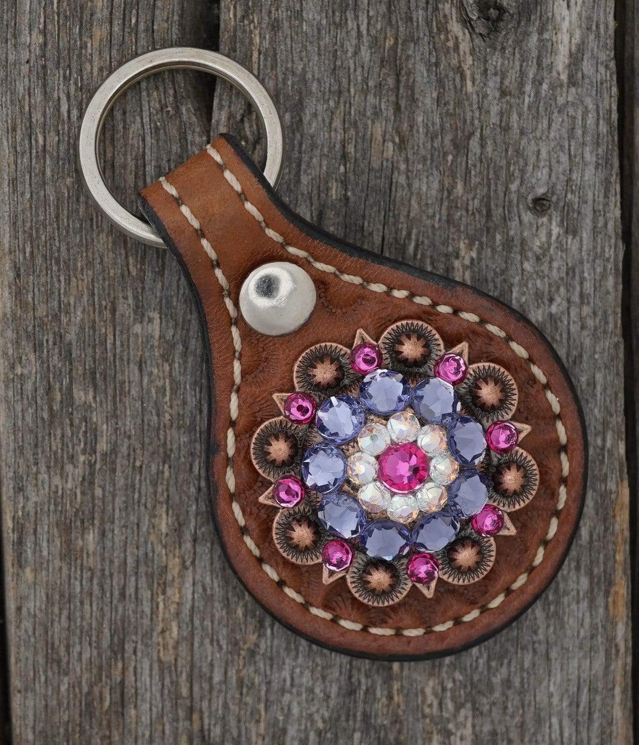Medium Oil Key Chain with Fuchsia European Crystal Concho