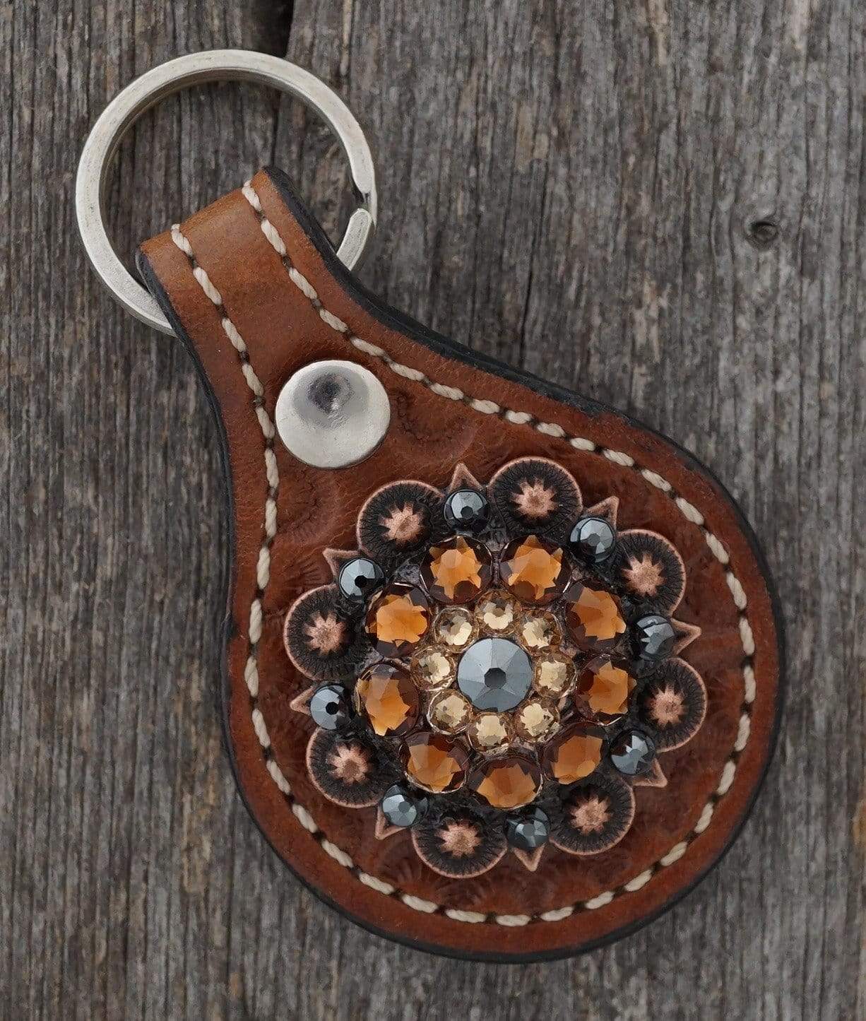 Medium Oil Key Chain with Jet European Crystal Concho