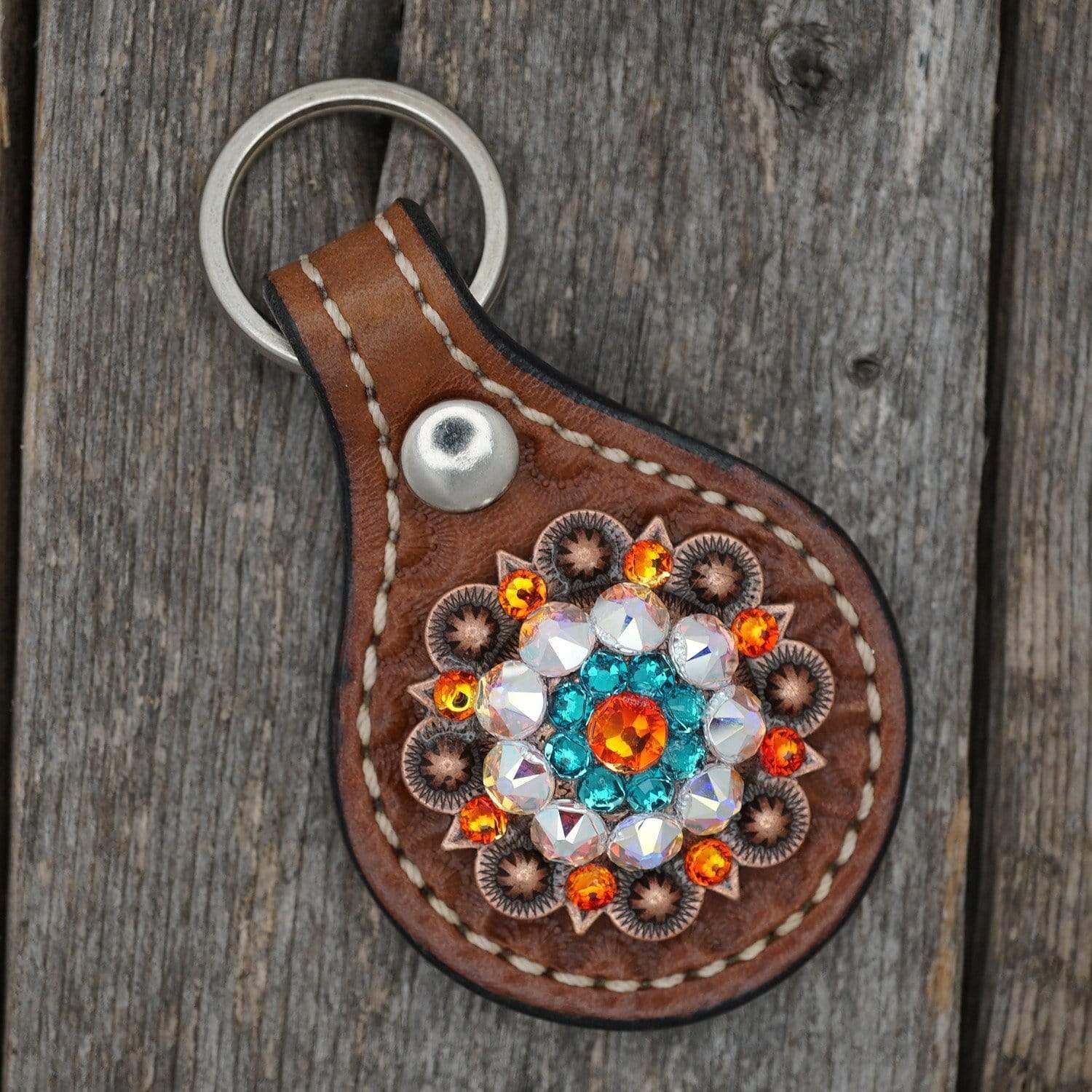 Medium Oil Key Chain with Orange European Crystal Concho
