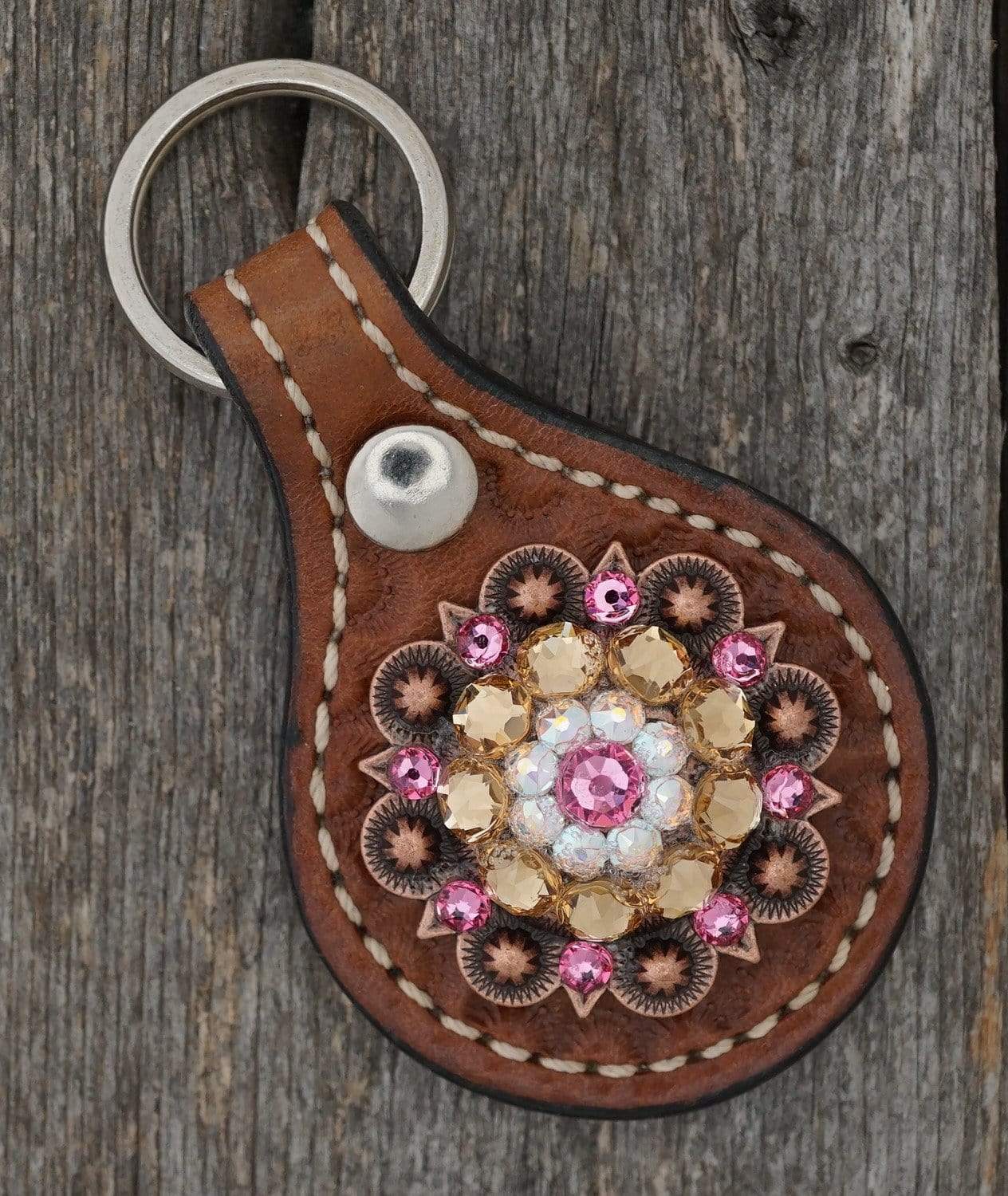Medium Oil Key Chain with Pink European Crystal Concho