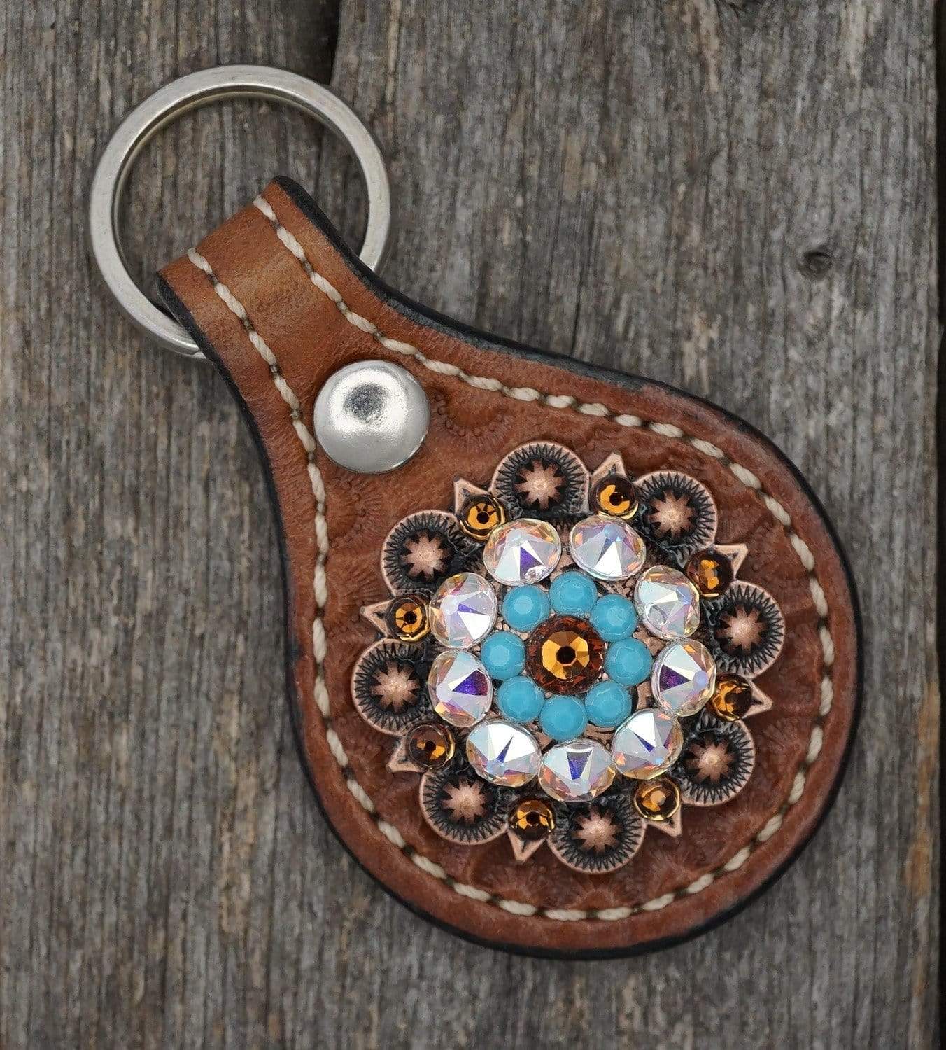 Medium Oil Key Chain with Turquoise European Crystal Concho