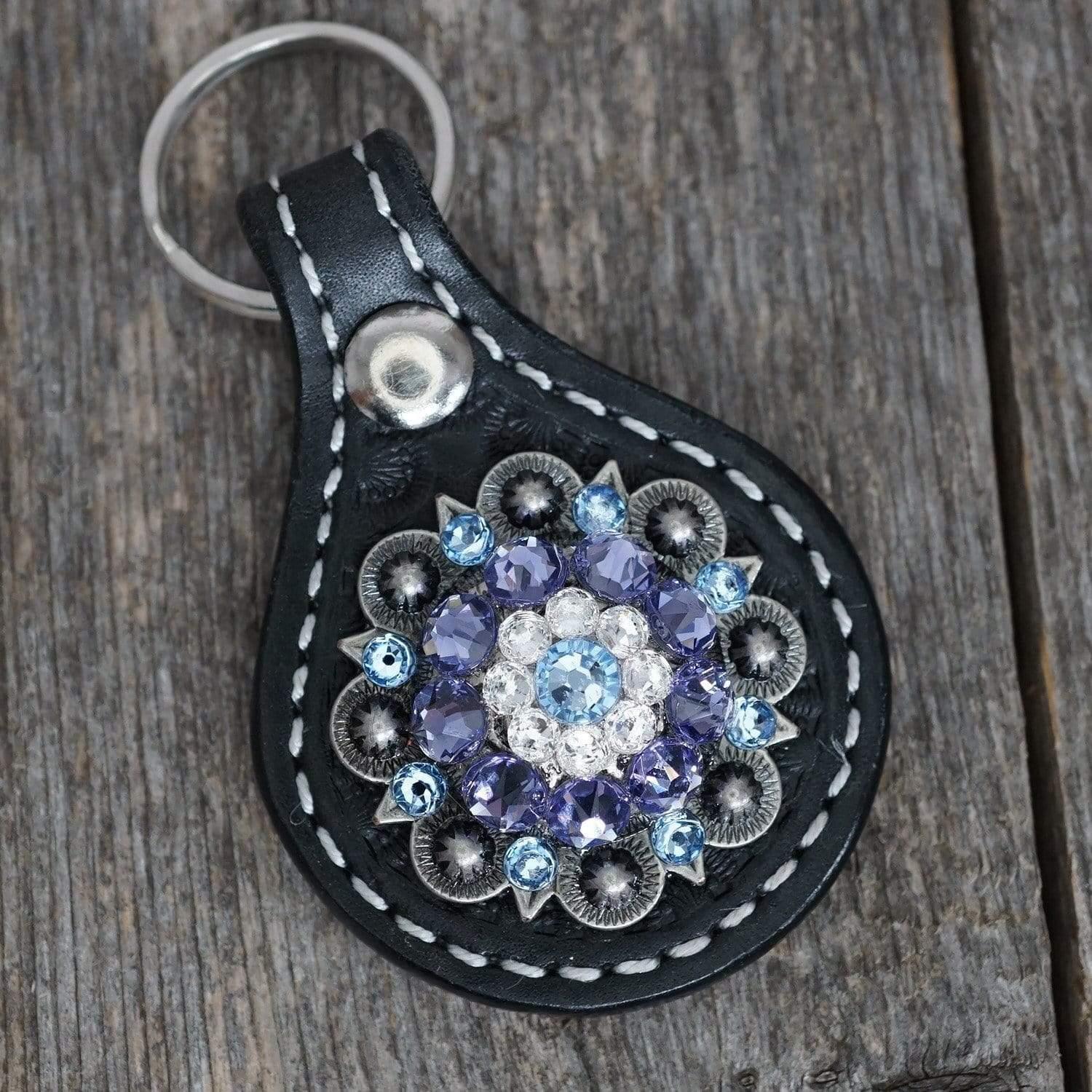 Black Key Chain with Light Sapphire and Lilac European Crystal Concho