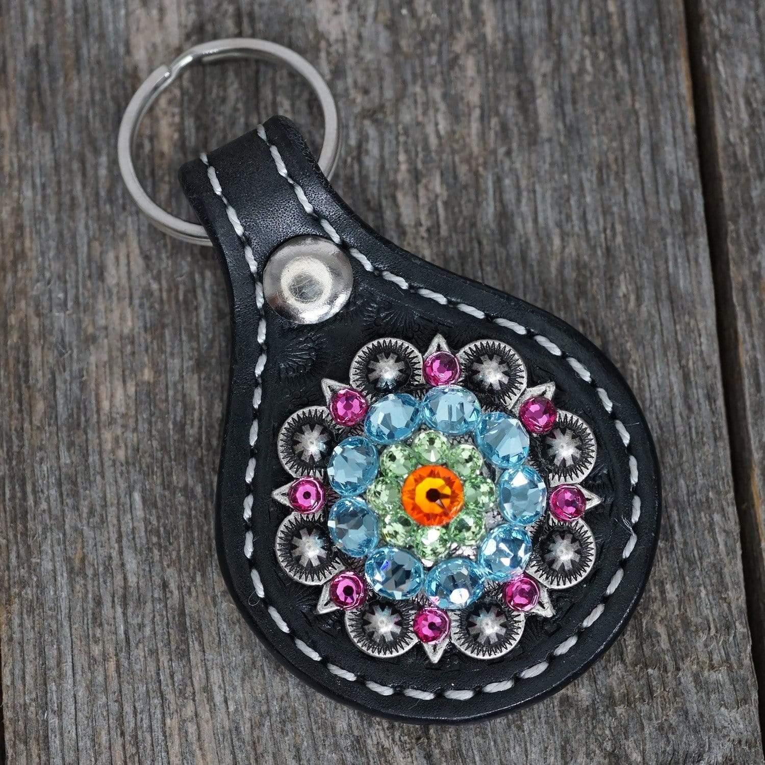 Black Key Chain with Tie Dye European Crystal Concho