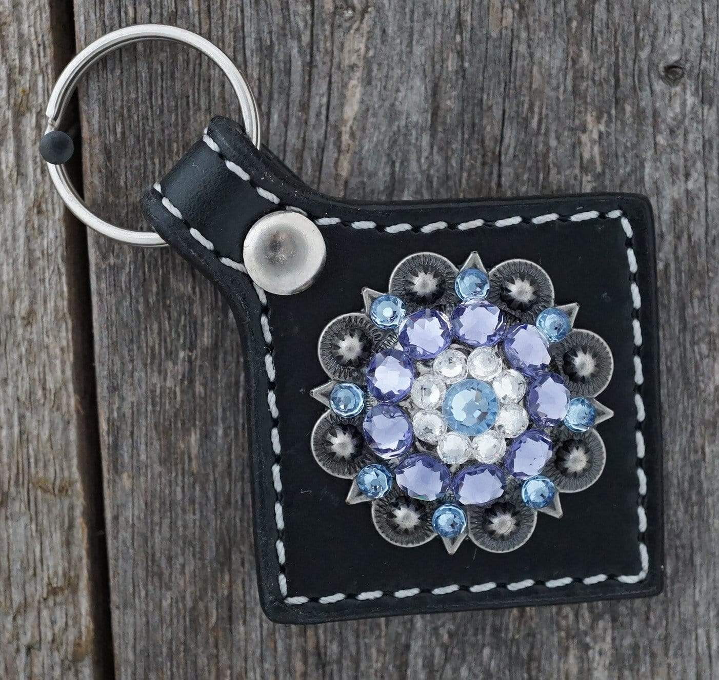 Black Key Chain with Light Sapphire and Lilac European Crystal Concho