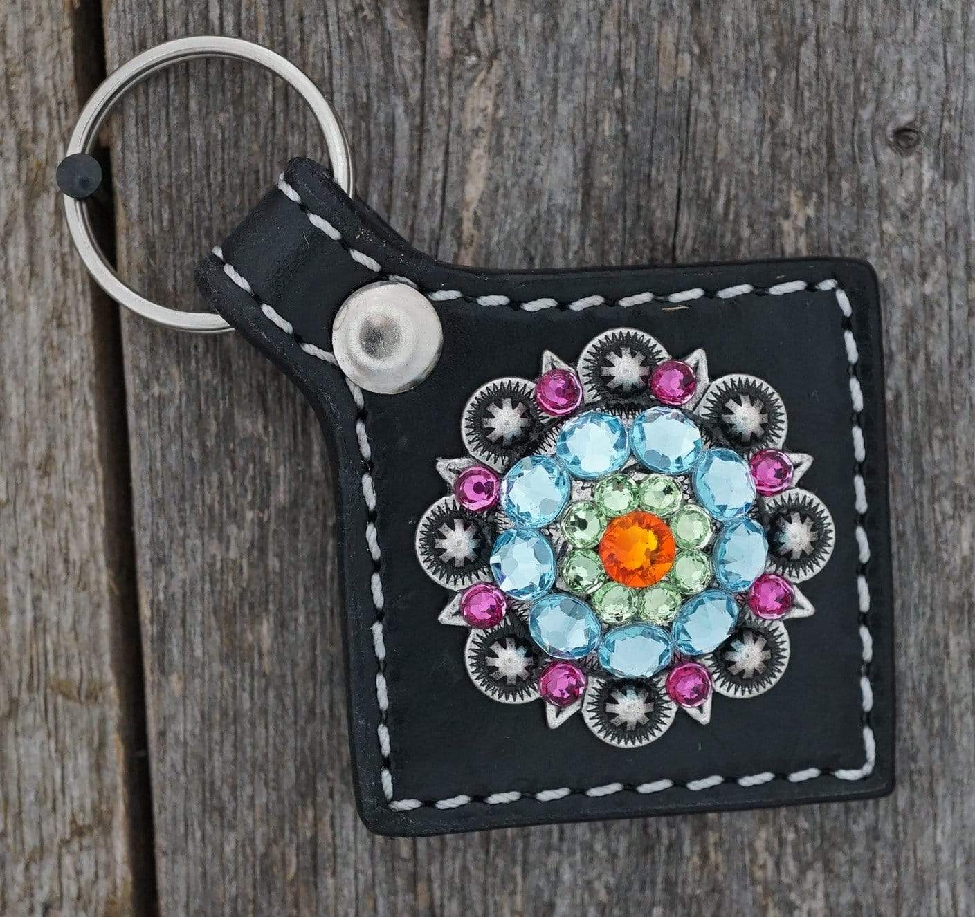 Black Key Chain with Tie Dye European Crystal Concho