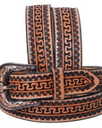 Hilason Hand-Tooled Western Leather Belt – Embossed Pattern with Engraved Buckle