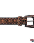 Hilason Hand-Tooled Western Leather Belt – Embossed Pattern with Engraved Buckle