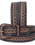 Hilason Hand-Tooled Western Leather Belt – Embossed Pattern with Engraved Buckle