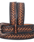Hilason Hand-Tooled Western Leather Belt – Embossed Pattern with Engraved Buckle