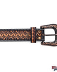 Hilason Hand-Tooled Western Leather Belt – Embossed Pattern with Engraved Buckle