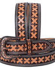 Hilason Hand-Tooled Western Leather Belt – Embossed Pattern with Engraved Buckle
