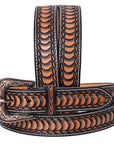 Hilason Hand-Tooled Western Leather Belt – Embossed Pattern with Engraved Buckle
