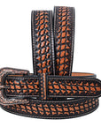 Hilason Hand-Tooled Western Leather Belt – Embossed Pattern with Engraved Buckle