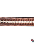 Hilason Hand-Tooled Basket Weave Leather Belt – Western Style with Engraved Buckle Tan