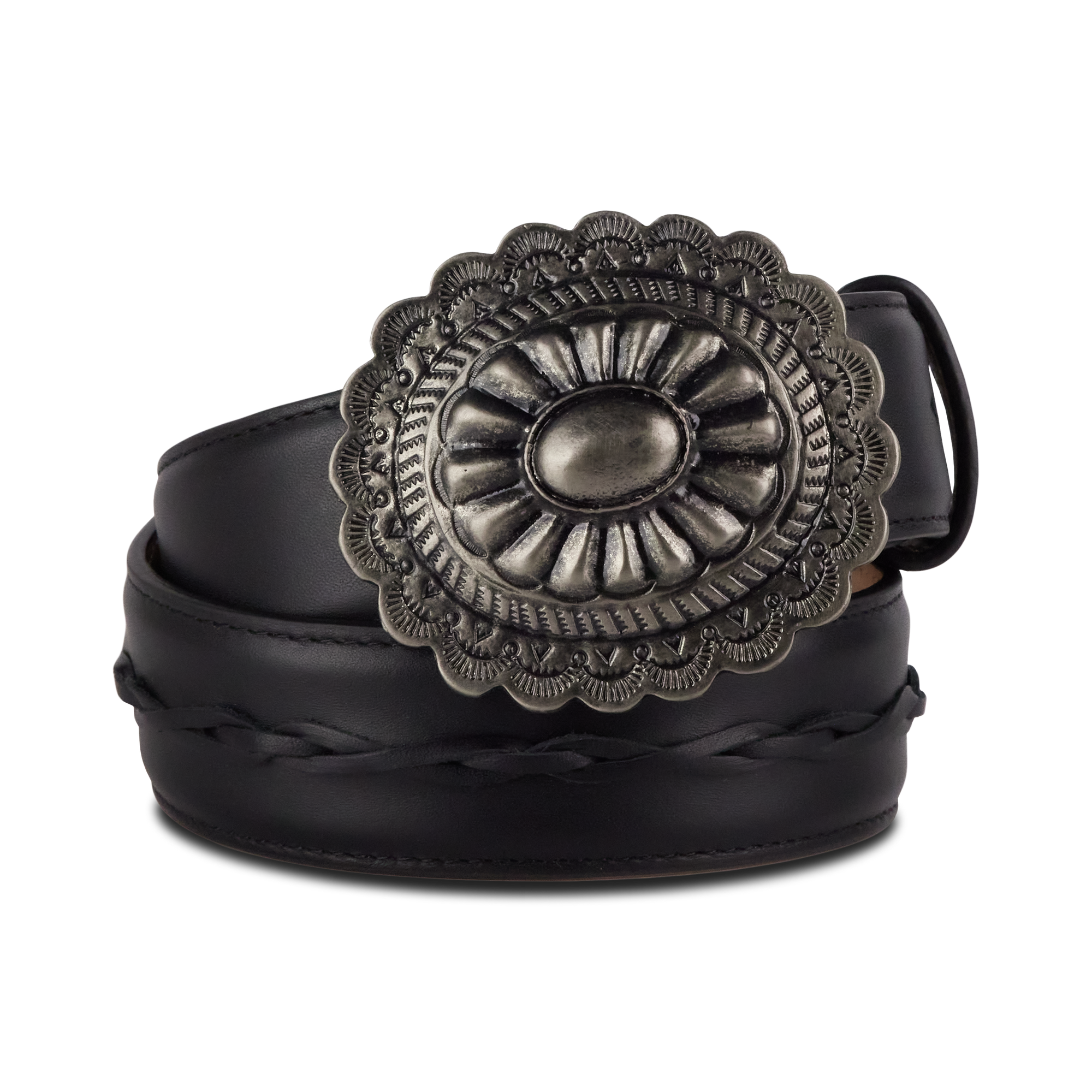1.5 Woven Braided Belt with Round Buckle - Jet Black