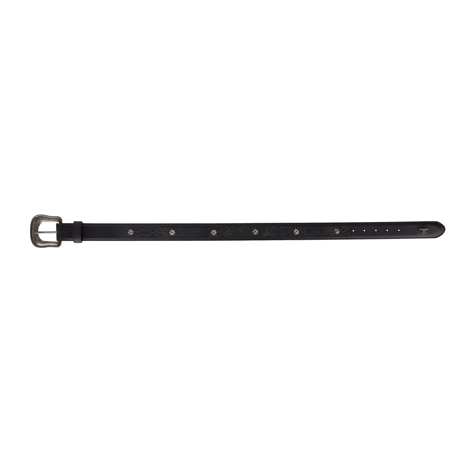 1.5 Overlay Showdown Belt with Conchos and Single Buckle-Jet Black