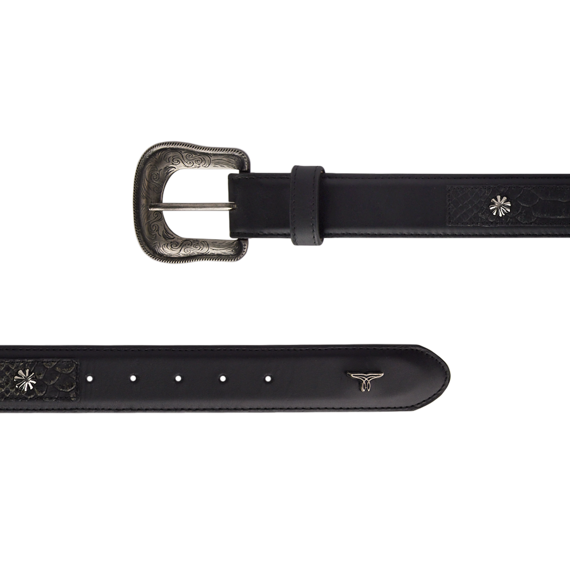 1.5 Overlay Showdown Belt with Conchos and Single Buckle-Jet Black