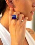 Lace Blue Agate Golden Statement Ring