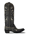 Celestial Themed Southwestern Style Boots In Deep Onyx Luxurious Leather For Women