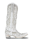 Matte White Western Style Boot For Women With Subtle Celestial Inspired Elements
