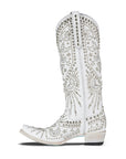 Matte White Western Style Boot For Women With Subtle Celestial Inspired Elements