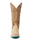 Latte Suede Square Toe Western Boot With Burnt Caramel