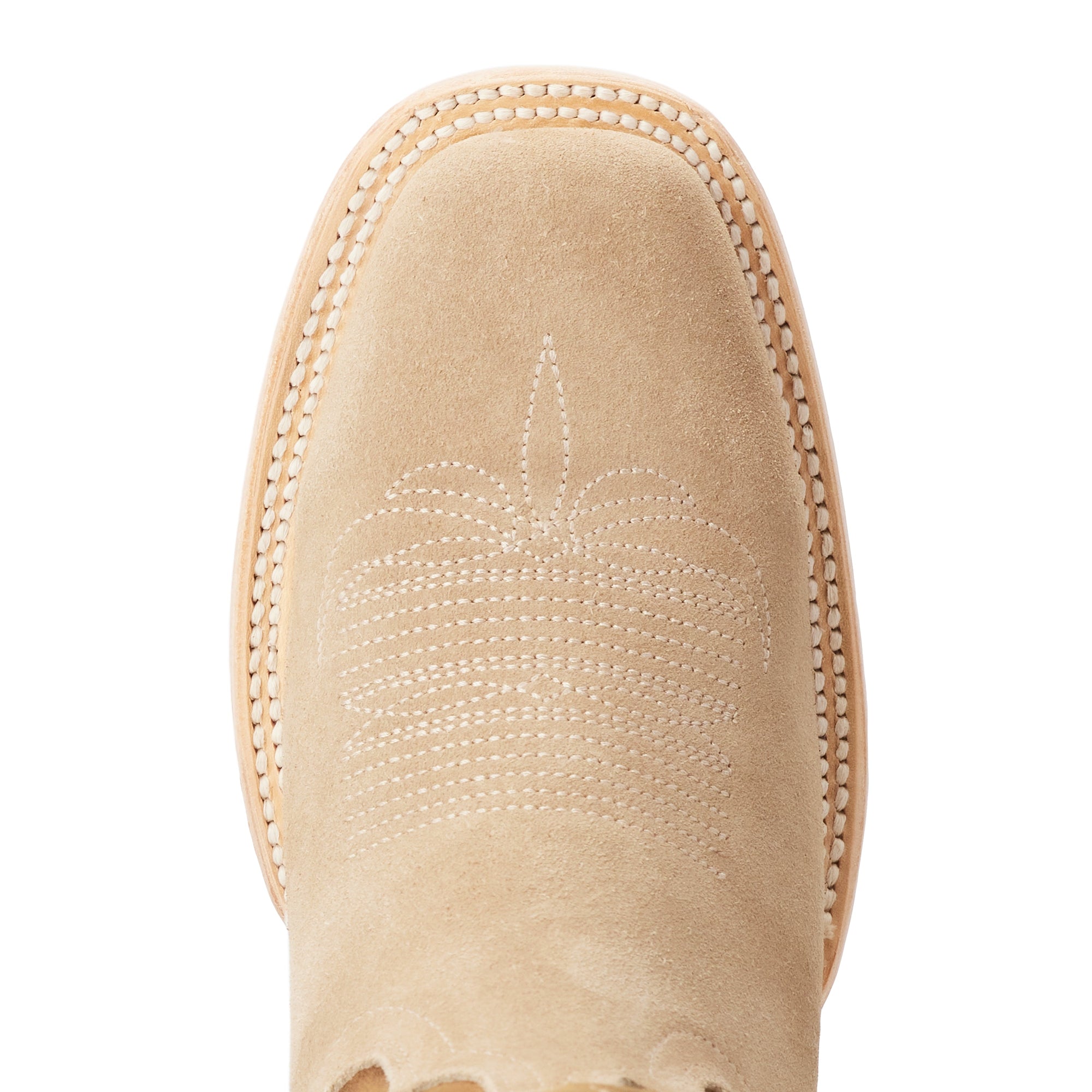 Latte Suede Square Toe Western Boot With Burnt Caramel