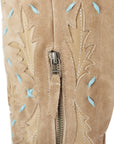 Knee High Corset Boot In Latte Suede With PowderBlue Accents For StagePerformanceOutfit