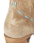Knee High Corset Boot In Latte Suede With PowderBlue Accents For StagePerformanceOutfit