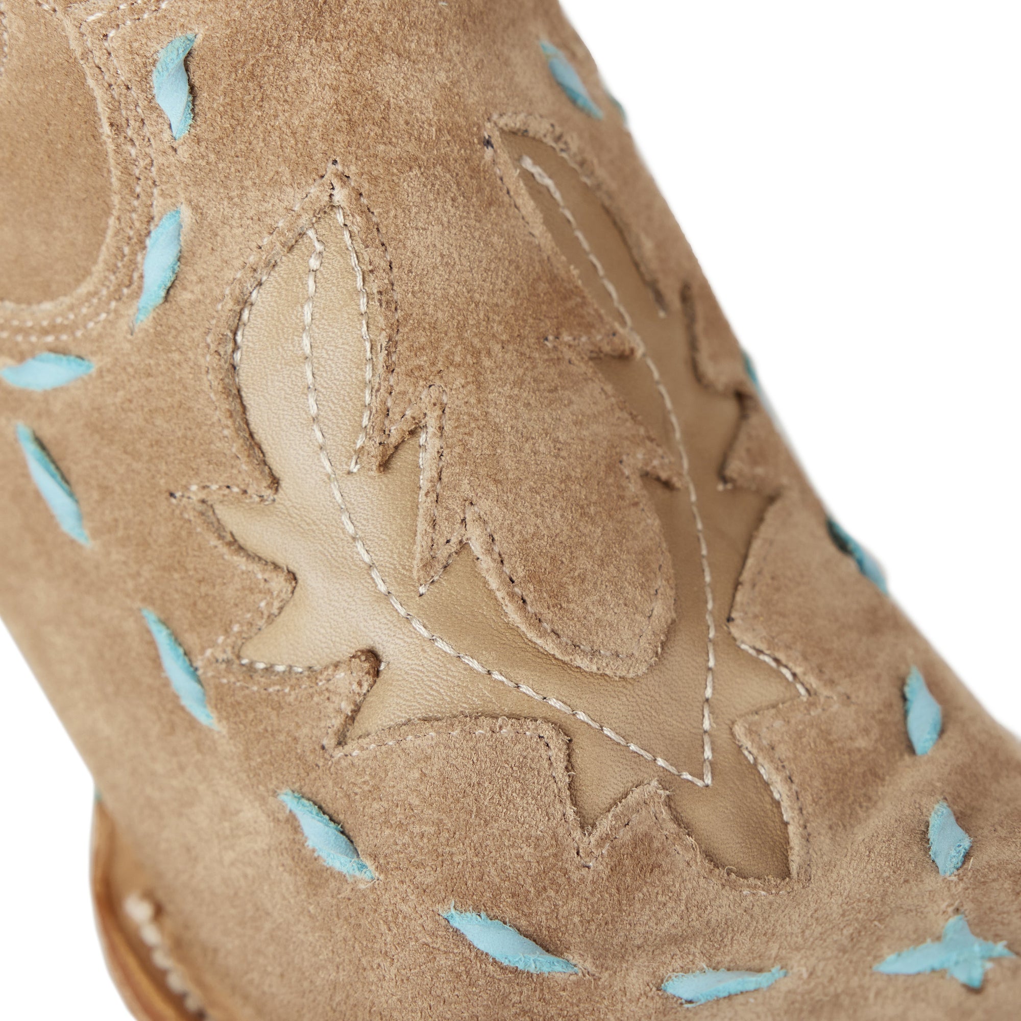 Knee High Corset Boot In Latte Suede With PowderBlue Accents For StagePerformanceOutfit