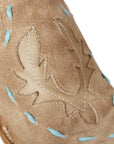 Knee High Corset Boot In Latte Suede With PowderBlue Accents For StagePerformanceOutfit