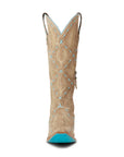 Knee High Corset Boot In Latte Suede With PowderBlue Accents For StagePerformanceOutfit