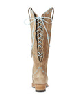 Knee High Corset Boot In Latte Suede With PowderBlue Accents For StagePerformanceOutfit